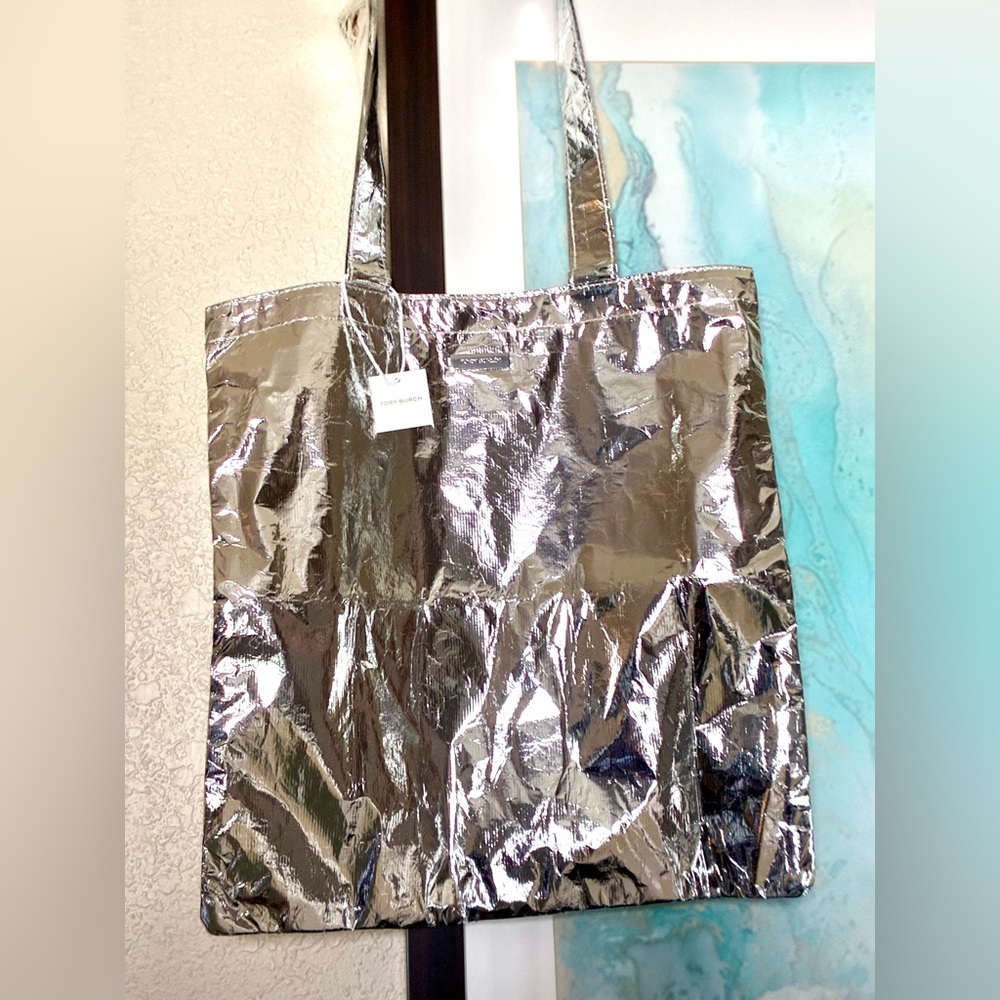 Tory Burch Metallic Large Stunning  Silver Tote